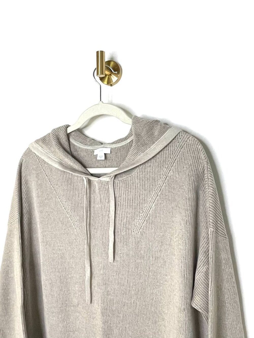 Sweater | J Jill Cotton Rayon Knit Hoodie Tunic Beige XL | Soft Minimalist Light - Picture 4 of 11